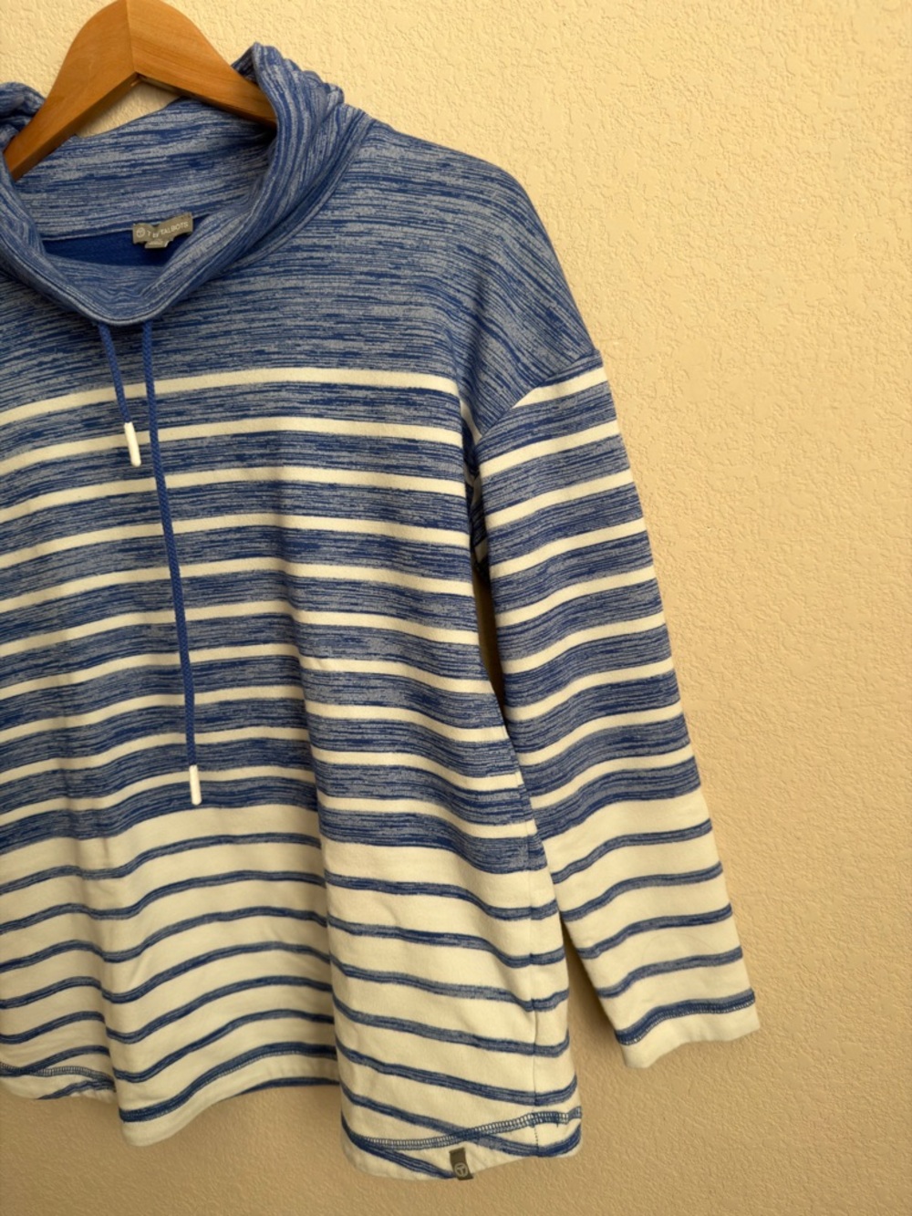 T by Talbots Striped Cowl Neck Pullover Sweater Petite Medium Blue White PM - Picture 7 of 9